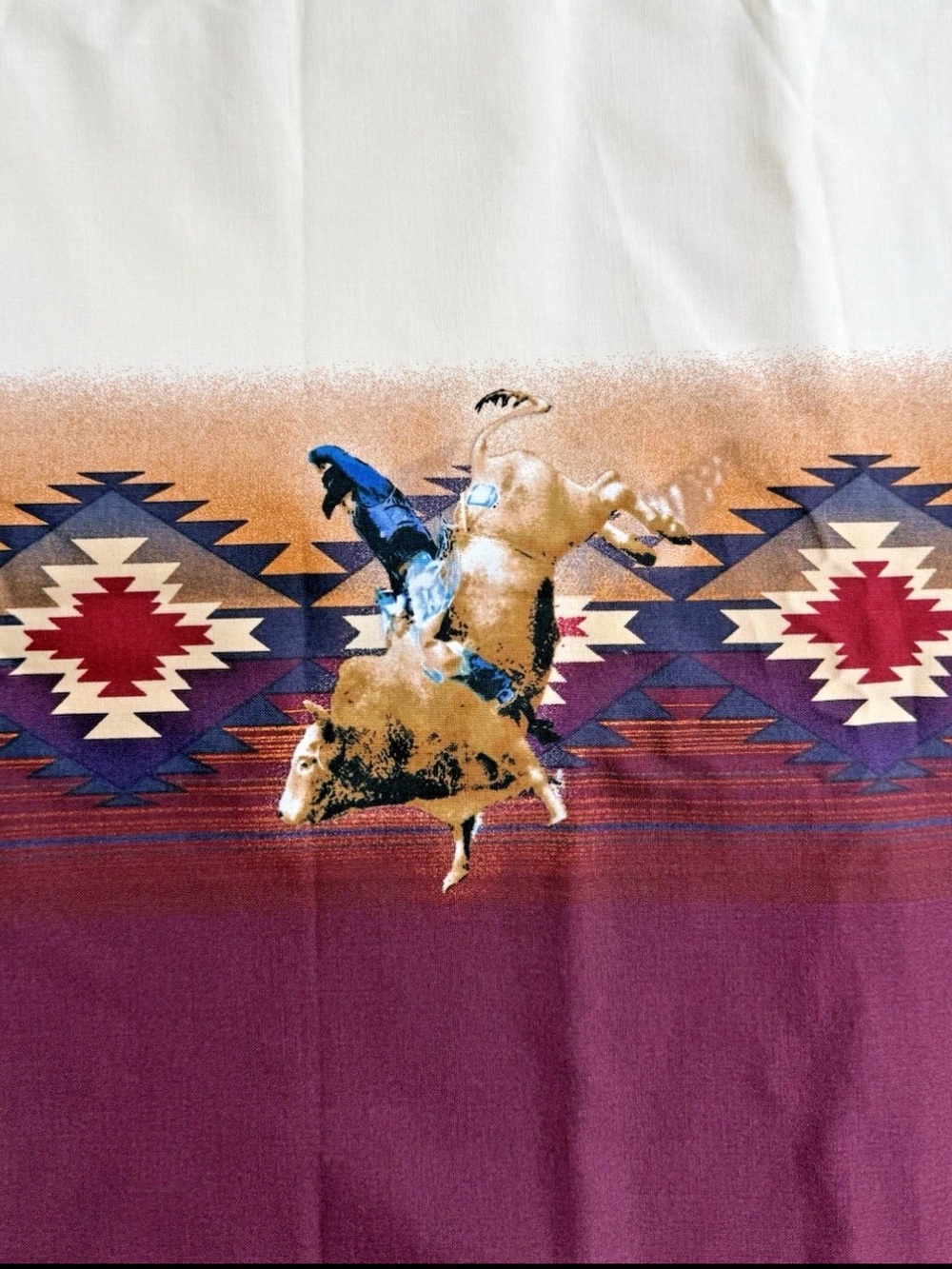 VTG Lord Tex Gracedale Fabrics Cream Burgundy Western Cowboy Rodeo Border Print